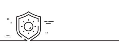Güneş koruma hattı simgesi. UV koruma işareti. Güneş kremi etkisi sembolü. Asgari çizgi çizimi arka planı. Güneş koruma hattı ikon desenli pankart. Beyaz ağ şablonu konsepti. Vektör