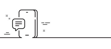 Telefon hattı simgesi. Akıllı telefon ya da cep telefonu işareti. Mobil aksesuar sembolü. Asgari çizgi çizimi arka planı. Telefon mesajı çizgisi simge pankartı. Beyaz ağ şablonu konsepti. Vektör