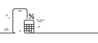 Telefon hesap makinesi çizgisi simgesi. Akıllı telefon uygulaması işareti. Cep telefonu mobil cihaz sembolü. Asgari çizgi çizimi arka planı. Telefon hesap makinesi çizgisi simge desenli pankart. Beyaz ağ şablonu konsepti. Vektör