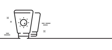 Güneş kremi simgesi. Güneş kremi işareti. Güneş kremi sembolü. Asgari çizgi çizimi arka planı. Güneş kremi ikon desenli pankart. Beyaz ağ şablonu konsepti. Vektör