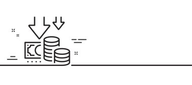 Deflasyon çizgisi simgesi. Fiyatı düşürme işareti. Oran sembolünü azalt. Asgari çizgi çizimi arka planı. Deflasyon çizgisi simge pankartı. Beyaz ağ şablonu konsepti. Vektör