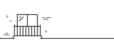 Balkon hattı simgesi. Balkon tabelası yapıyorum. Apartman terası sembolü. Asgari çizgi çizimi arka planı. Balkon çizgisi simge pankartı. Beyaz ağ şablonu konsepti. Vektör