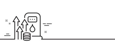Benzin fiyatları simgesi. Yakıt fiyatı tabelası. Dizel hız sembolü. Asgari çizgi çizimi arka planı. Yakıt fiyatları ikon desenli pankart. Beyaz ağ şablonu konsepti. Vektör
