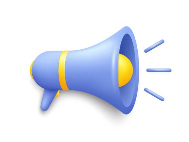 3D megafon, hoparlör gerçekçi ikon. İş haberleri afişi. Hoparlörden bir satış teklifi duyurun. 3D megafon ikonunun dikkatine. Taşınabilir promosyon hoparlörü. Vektör