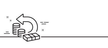 Para hattı simgesi. Para iadesi belgesi. Banka yararları sembolü. Asgari çizgi çizimi arka planı. Nakit arka hat ikon desenli pankart. Beyaz ağ şablonu konsepti. Vektör