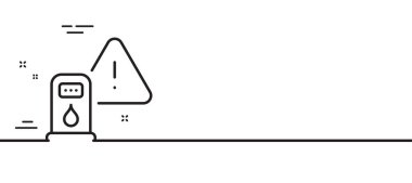 Benzin istasyonu ikonu. Benzin istasyonu tabelasını dolduruyorum. Dizel yakıt sembolü. Asgari çizgi çizimi arka planı. Benzin istasyonu ikon desenli pankart. Beyaz ağ şablonu konsepti. Vektör