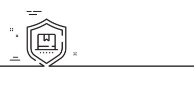 Paket koruma hattı simgesi. Paket teslimat sigorta tabelası. Güvenli servis sembolü. Asgari çizgi çizimi arka planı. Paket koruma hattı simge desenli pankart. Beyaz ağ şablonu konsepti. Vektör
