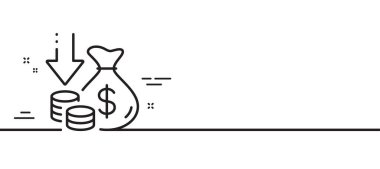 Deflasyon çizgisi simgesi. Fiyatı düşürme işareti. Oran sembolünü azalt. Asgari çizgi çizimi arka planı. Deflasyon çizgisi simge pankartı. Beyaz ağ şablonu konsepti. Vektör