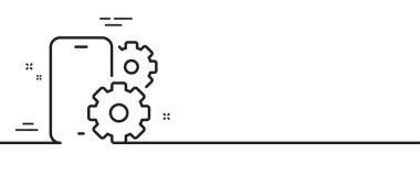 Telefon hattı simgesi. Akıllı telefon uygulaması işareti. Cep telefonu mobil cihaz sembolü. Asgari çizgi çizimi arka planı. Telefon servis hattı ikon desenli pankart. Beyaz ağ şablonu konsepti. Vektör