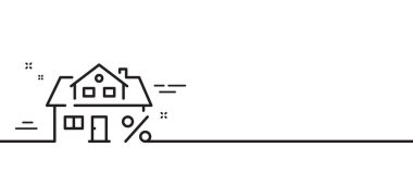 İpotek çizgisi simgesi. Kredi vergisi tabelası. Gayrimenkul yüzde işareti. Asgari çizgi çizimi arka planı. İpotek çizgisi ikon desenli pankart. Beyaz ağ şablonu konsepti. Vektör
