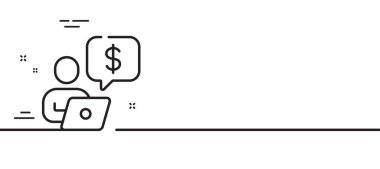 İş adamı çizgisi simgesi. Çevrimiçi kredi kartı tabelası. Banka sembolü. Asgari çizgi çizimi arka planı. İş adamı çizgisi simge desenli afişi. Beyaz ağ şablonu konsepti. Vektör