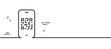 QR kod satırı simgesi. Barkod işaretini tara. Telefon kodu tarayıcı sembolü. Asgari çizgi çizimi arka planı. QR kod satırı simge pankartı. Beyaz ağ şablonu konsepti. Vektör