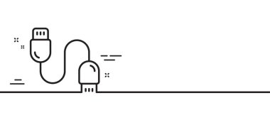 Kablo hattı simgesi yükleniyor. Mobil aksesuar imzası. Veri kablosu sembolü Asgari çizgi çizimi arka planı. Kablo hattı ikon desenli pankart yükleniyor. Beyaz ağ şablonu konsepti. Vektör