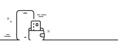 Telefon hattı simgesi. Akıllı telefon uygulaması işareti. Cep telefonu mobil cihaz sembolü. Asgari çizgi çizimi arka planı. Telefon cüzdanı çizgisi simge desenli pankart. Beyaz ağ şablonu konsepti. Vektör