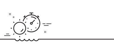 Bronzlaşma zamanı simgesi. Ultraviyole güneş ışığı işareti. Güneş kremi etkisi sembolü. Asgari çizgi çizimi arka planı. Bronzlaşma zamanı ikon desenli pankart. Beyaz ağ şablonu konsepti. Vektör