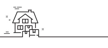 Ev taşıma simgesi. Eşyaları paketleme işareti. Teslimat servis sembolü. Asgari çizgi çizimi arka planı. Ev taşıma çizgisi simge pankartı. Beyaz ağ şablonu konsepti. Vektör