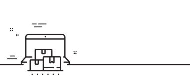 Çevrimiçi depolama hattı simgesi. İnternet teslimat tabelası. Mobil cihaz servis sembolü. Asgari çizgi çizimi arka planı. Çevrimiçi depolama hattı simgesi pankartı. Beyaz ağ şablonu konsepti. Vektör