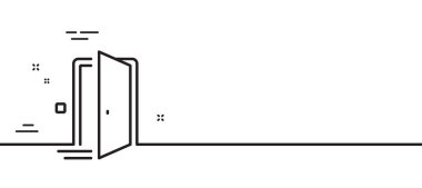 Kapı çizgisi simgesi. Açık kapı tabelası. Ev içi sembol. Asgari çizgi çizimi arka planı. Kapı çizgisi ikon desenli afiş. Beyaz ağ şablonu konsepti. Vektör