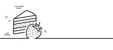 Pasta çizgisi simgesi. Tatlı çilek işareti. Şekerleme ya da pasta sembolü. Asgari çizgi çizimi arka planı. Pasta çizgisi simge pankartı. Beyaz ağ şablonu konsepti. Vektör