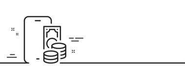 Telefon hattı simgesi. Akıllı telefon uygulaması işareti. Cep telefonu mobil cihaz sembolü. Asgari çizgi çizimi arka planı. Telefon hattı ikon desenli pankart. Beyaz ağ şablonu konsepti. Vektör