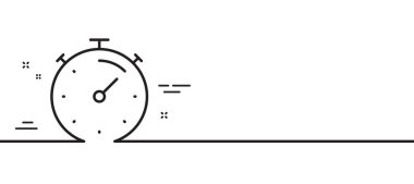 Zamanlayıcı çizgisi simgesi. Kronometre zaman işareti. Geri sayım saati sembolü. Asgari çizgi çizimi arka planı. Zamanlayıcı çizgisi simge pankartı. Beyaz ağ şablonu konsepti. Vektör