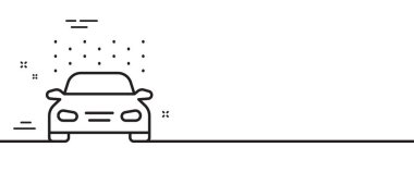 Araba yıkama hattı ikonu. Otomatik temizlik işareti. Temiz araç sembolü. Asgari çizgi çizimi arka planı. Araba yıkama hattı ikon desenli afiş. Beyaz ağ şablonu konsepti. Vektör