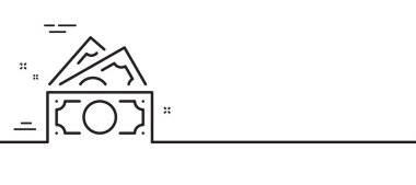Para çizgisi simgesi. Nakit banknot imzası. Tasarruf kar sembolü. Asgari çizgi çizimi arka planı. Para hattı ikon desenli afiş. Beyaz ağ şablonu konsepti. Vektör