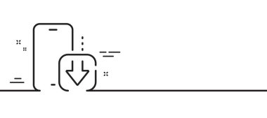 Telefon indirme hattı simgesi. Akıllı telefon uygulaması işareti. Cep telefonu mobil cihaz sembolü. Asgari çizgi çizimi arka planı. Telefon indirme hattı simge desenli afişi. Beyaz ağ şablonu konsepti. Vektör