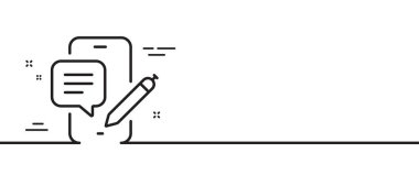 Telefon sohbet hattı simgesi. Akıllı telefon uygulaması işareti. Cep telefonu mobil cihaz sembolü. Asgari çizgi çizimi arka planı. Telefon sohbet hattı simgesi pankartı. Beyaz ağ şablonu konsepti. Vektör