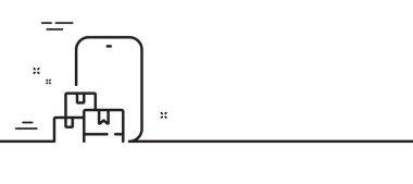 Çevrimiçi depolama hattı simgesi. İnternet teslimat tabelası. Mobil cihaz servis sembolü. Asgari çizgi çizimi arka planı. Çevrimiçi depolama hattı simgesi pankartı. Beyaz ağ şablonu konsepti. Vektör