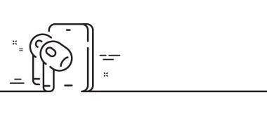 Kulaklık hattı ikonu. Mobil aksesuar imzası. Kulaklık ya da kulaklık sembolü. Asgari çizgi çizimi arka planı. Kulaklık çizgisi simge desenli pankart. Beyaz ağ şablonu konsepti. Vektör