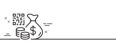 QR kod satırı simgesi. Barkod işaretini tara. Çevrim içi ödeme sembolü. Asgari çizgi çizimi arka planı. QR kod satırı simge pankartı. Beyaz ağ şablonu konsepti. Vektör