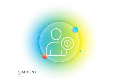 Kullanıcı Koruma Hattı simgesi. Gradyan bulanıklık düğmesi ve cam morfizmi. Avatar 'ın profilini kalkan işareti ile çıkar. İnsan silueti sembolü. Şeffaf cam tasarımı. Güvenlik çizgisi simgesi. Vektör