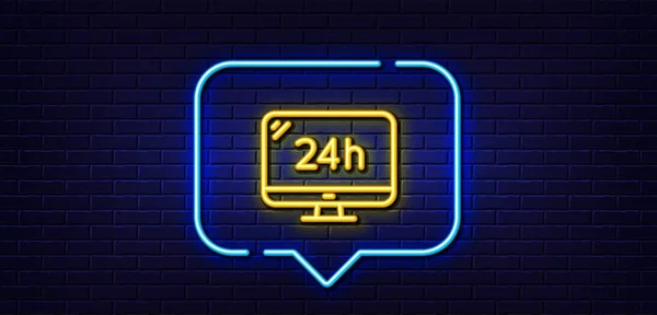 Neon Light Speech Bubble Hour Service Line Icon Call Support — Stock Vector