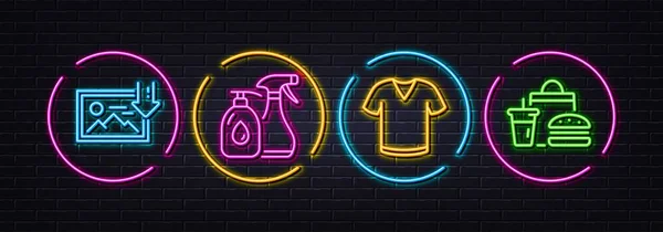 Shirt Liquidi Detergenti Icone Della Linea Minimale Scarica Foto Neon — Vettoriale Stock