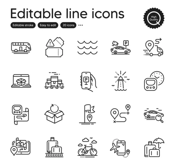 Set Transportation Outline Icons Contains Icons Metro Map Luggage Insurance — Stock Vector