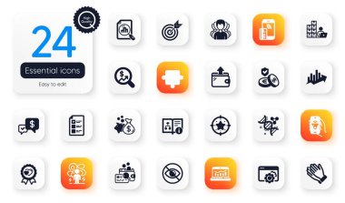 Bir dizi düz iş ikonu. Temassız ödeme, el çırpma ve ödemeler web uygulaması için elementler aldı. Müzik uygulaması, Seo vitesi, simge değil. Yıldız hedefi, büyüme grafiği. Vektör