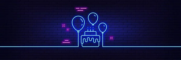 Neon Işık Efekti Pasta Çizgisi Simgesi Doğum Günü Işaretleri Parti — Stok Vektör
