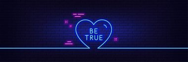 Neon ışık efekti. Gerçek bir çizgi ikonu ol. Tatlı kalp işareti. Sevgililer Günü aşk sembolü. 3D çizgi neon ışıklı ikon. Tuğla duvar afişi. Özet geç. Vektör
