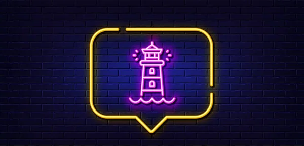 Neon Light Speech Bubble Lighthouse Line Icon Searchlight Tower Sign — Stock Vector