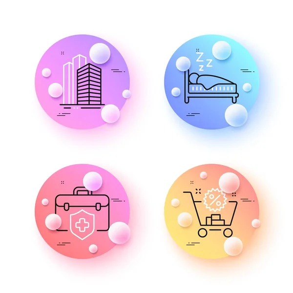 Sleep Skyscraper Buildings Shopping Cart Minimal Line Icons Spheres Balls — Image vectorielle