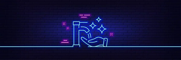Neon Light Glow Effect Washing Hands Line Icon Sanitary Cleaning — Image vectorielle