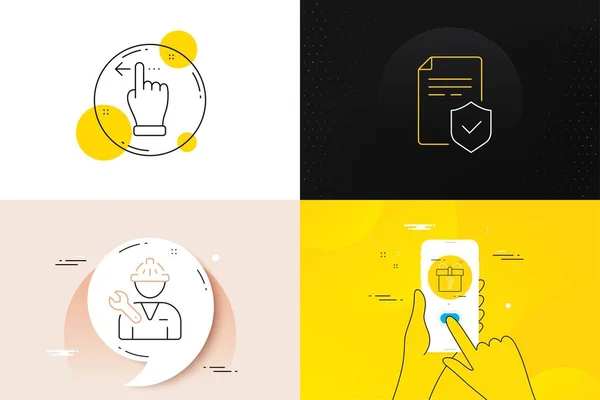 Minimal Set Insurance Policy Secret Gift Touchscreen Gesture Line Icons — Vector de stock