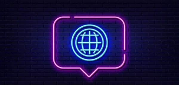 Neon Light Speech Bubble Globe Line Icon World Earth Sign — Stock Vector