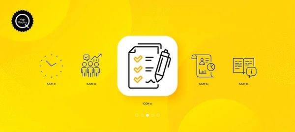 Survey Checklist Time Report Minimal Line Icons Yellow Abstract Background — Vector de stock
