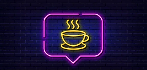Neon Light Speech Bubble Coffee Drink Line Icon Hot Cup — Archivo Imágenes Vectoriales