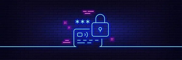 Neonlichteffekt Sperrzeilen Symbol Geschütztes Kreditkartenzeichen Passwort Sicherheitssymbol Linie Neon Glühen — Stockvektor