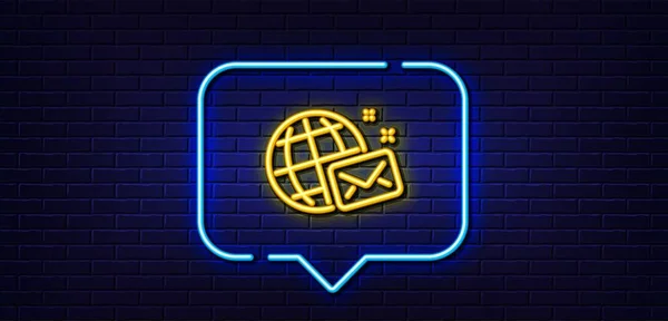 Neon Light Speech Bubble World Mail Line Icon Web Letter — Stock Vector