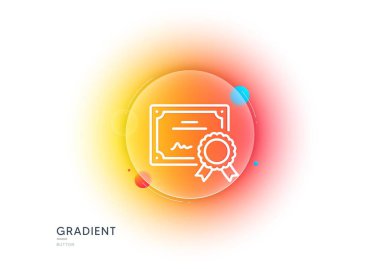 Sertifika satırı simgesi. Gradyan bulanıklık düğmesi ve cam morfizmi. Onaylanmış belge işareti. Madalya ya da pul sembolü. Şeffaf cam tasarımı. Sertifika satırı simgesi. Vektör