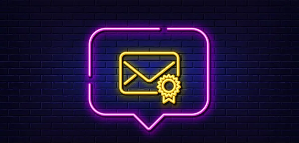 Neon Light Speech Bubble Verified Mail Line Icon Confirmed Message — Vettoriale Stock
